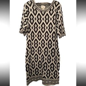 Beige By ECI Black And White Geometric‎ Sparkle Sweater Dress Sz Large